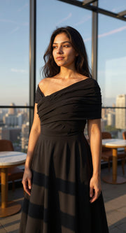 Fiafia Premium Polyester Off-Shoulder Party Wear Dress