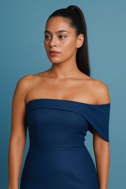 Fiafia Midnight Blue One-Shoulder Bodycon Dress