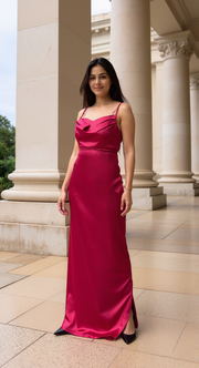 Fiafia Women’s Premium Satin Cowl Neckline Party Wear Maxi Dress