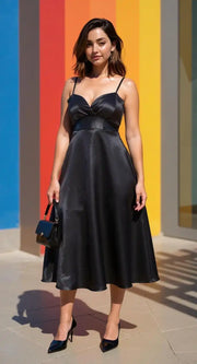 Fiafia Luxe Satin Black One-Piece Party Dress