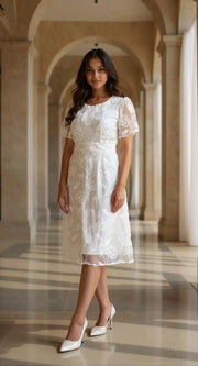 White Embroidered Soft Net Party Wear One Piece Dress