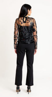Fiafia Black Embroidered Net Top – Elegance in Every Thread