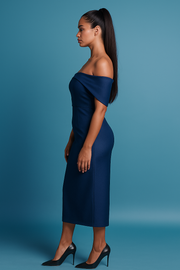 Fiafia Midnight Blue One-Shoulder Bodycon Dress