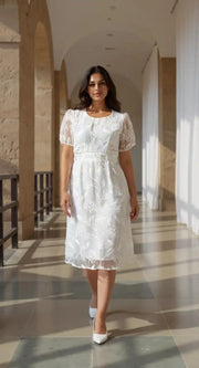 White Embroidered Soft Net Party Wear One Piece Dress