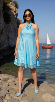 Fiafia Silk Blend Halter Dress – Ocean Breeze Edition