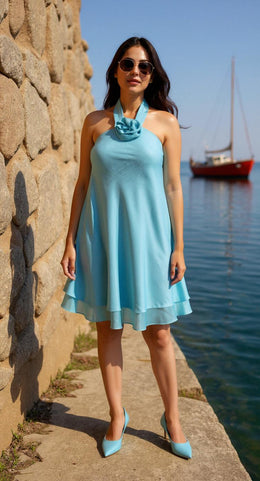 Fiafia Silk Blend Halter Dress – Ocean Breeze Edition