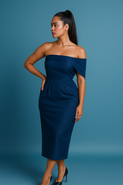 Fiafia Midnight Blue One-Shoulder Bodycon Dress