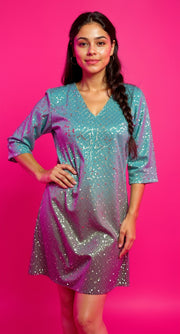 Fiafia Shimmer Blue Party Wear One Piece Dress
