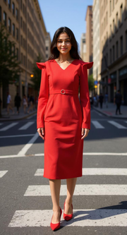 Fiafia Premium Red Party Wear One Piece Dress for Women