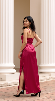 Fiafia Women’s Premium Satin Cowl Neckline Party Wear Maxi Dress