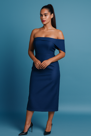 Fiafia Midnight Blue One-Shoulder Bodycon Dress