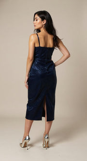 Fiafia Blue Glitter Midi Sheath Dress – Glamorous Party Wear One Piece for Women