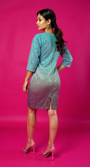 Fiafia Shimmer Blue Party Wear One Piece Dress