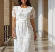 White Embroidered Soft Net Party Wear One Piece Dress