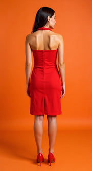 Red Bodycon Halter Neck Dress – Premium Stretch Polyester