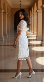 White Embroidered Soft Net Party Wear One Piece Dress