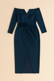 Fiafia Blue Midi Sheath Wrap Dress