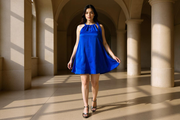 Fiafia Royal Blue Satin Blend One-Piece Dress