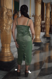 Green Silk Blend Midi Sheath Dress