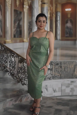 Green Silk Blend Midi Sheath Dress