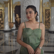 Green Silk Blend Midi Sheath Dress